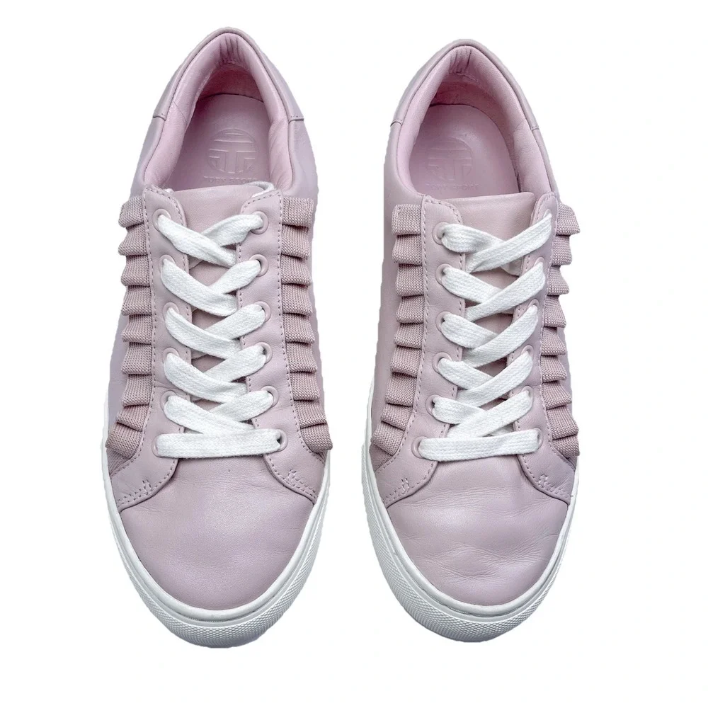 Tory Burch Sport‎ Ruffle Sneakers Women's Sz 8 Pink Leather EUC Preppy Feminine